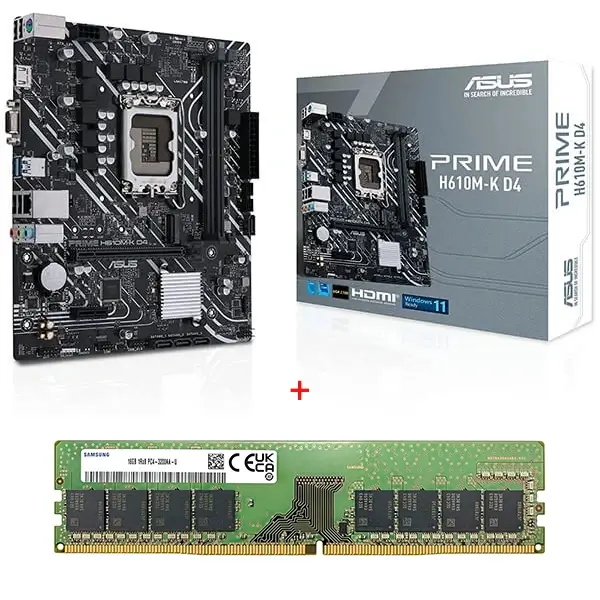 Asus PRIME H610M-K D4 DDR4 Motherboard + Samsung 16GB 3200MHz DDR4 PC Ram