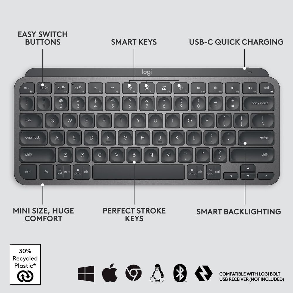 Logitech MX Keys Mini Minimalist Wireless Illuminated Keyboard