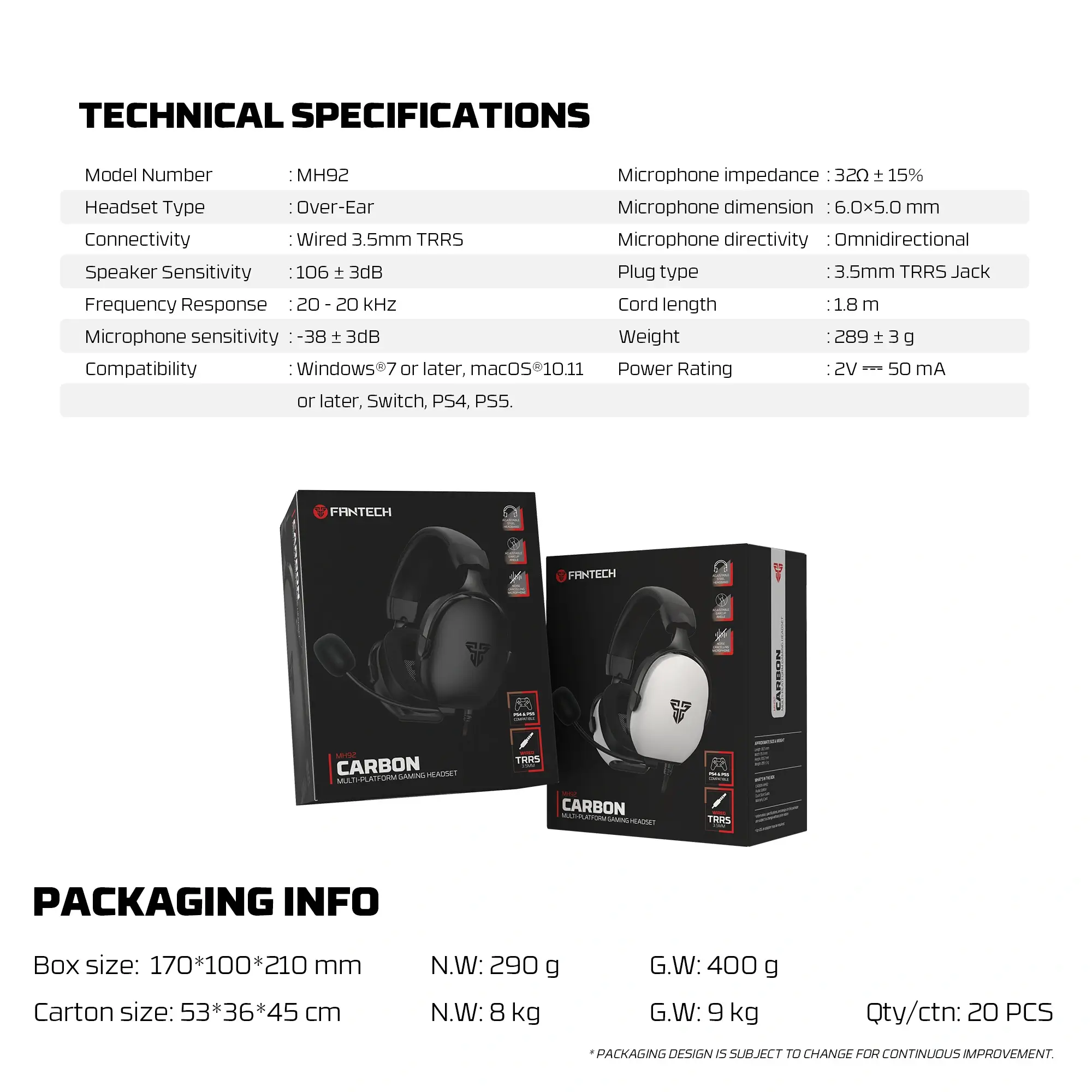 Fantech MH92 CARBON Gaming Headset