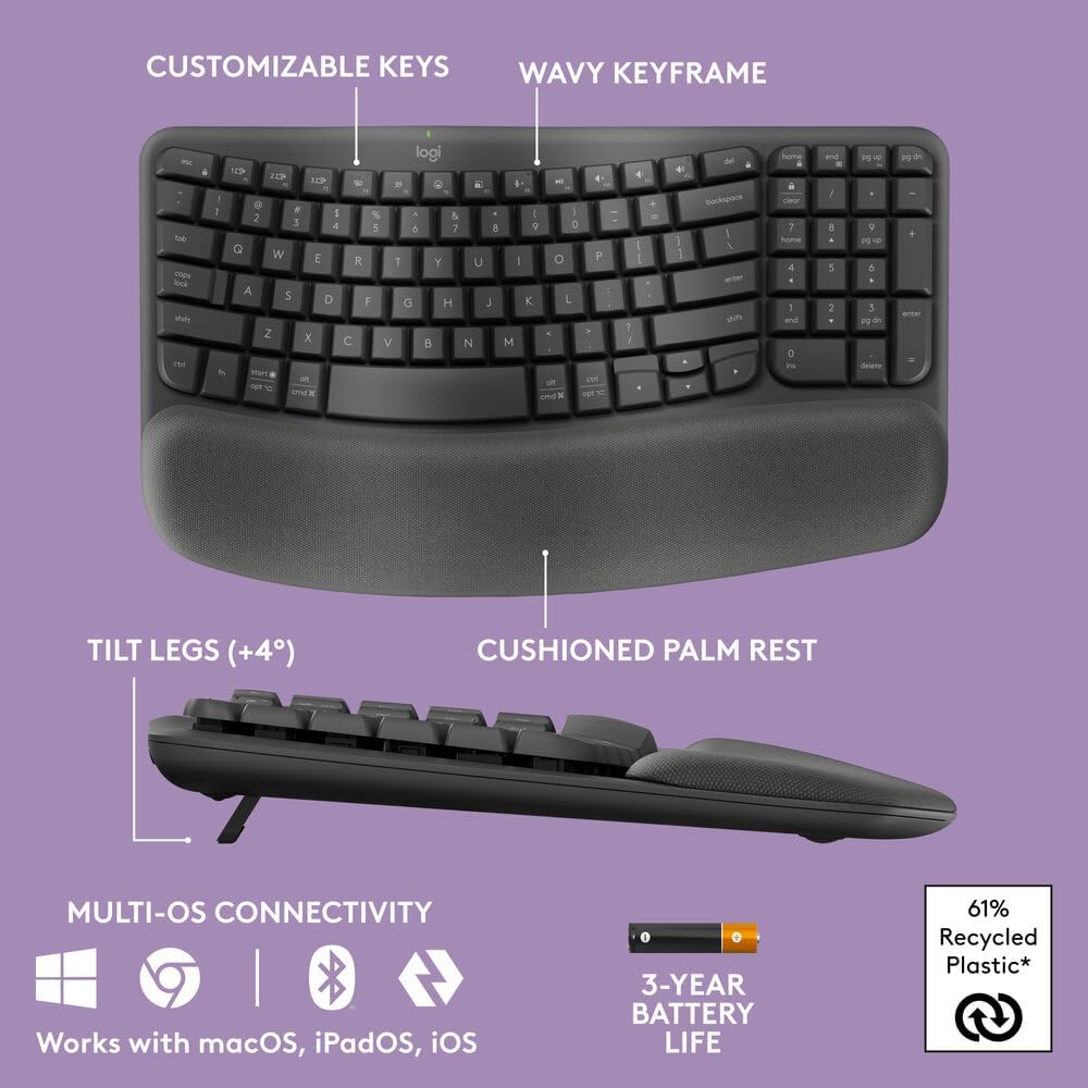 Logitech Wave Keys Wireless Ergonomic Keyboard | Midas Computer