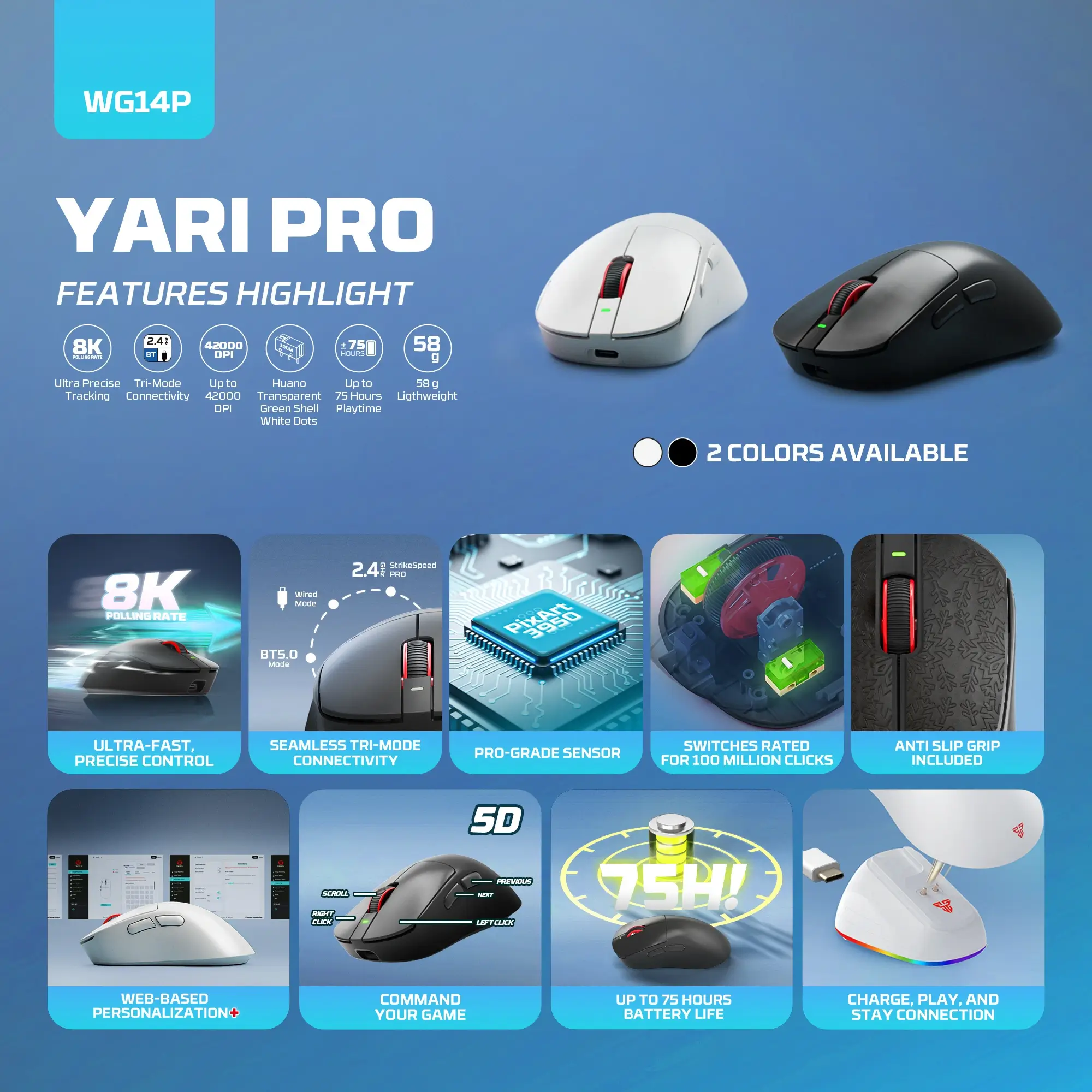 Fantech WG14P Yari Pro Wireless 8K Gaming Mouse