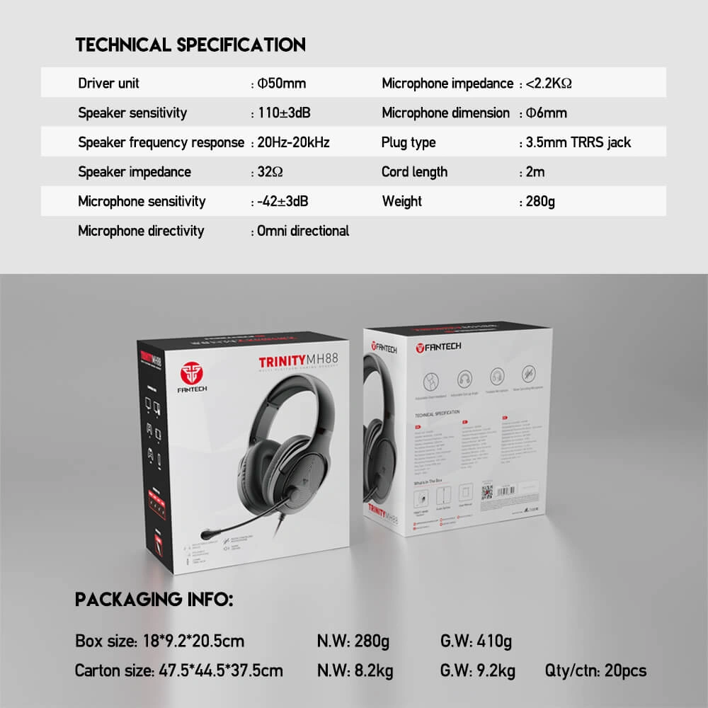 FANTECH&nbsp;TRINITY MH88&nbsp;GAMING HEADSET