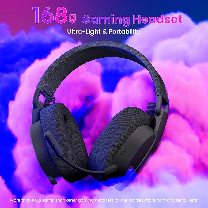 Redragon H888 Wireless Gaming Headset with 7.1 Surround Sound Tri-Mode Gaming Headphones168G Lightweight Design