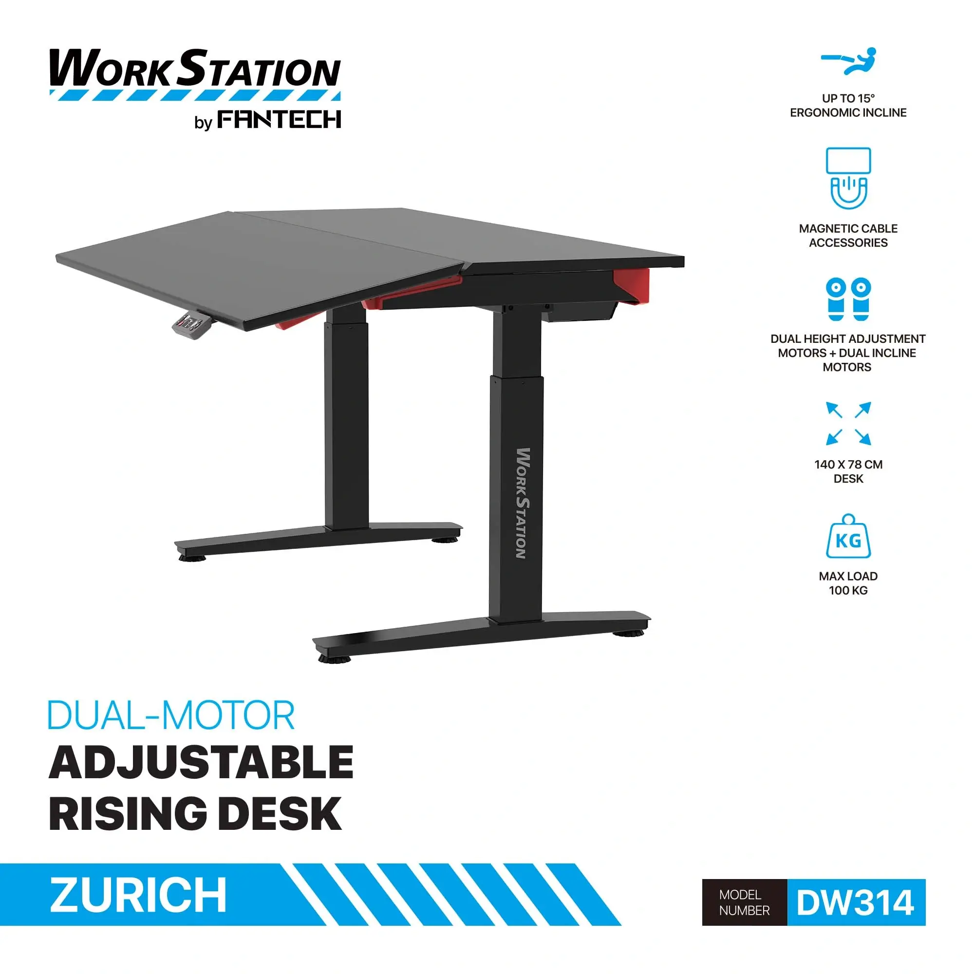 Fantech DW314 WORKSTATION ZURICH Electric Sit-Stand Tilt Height