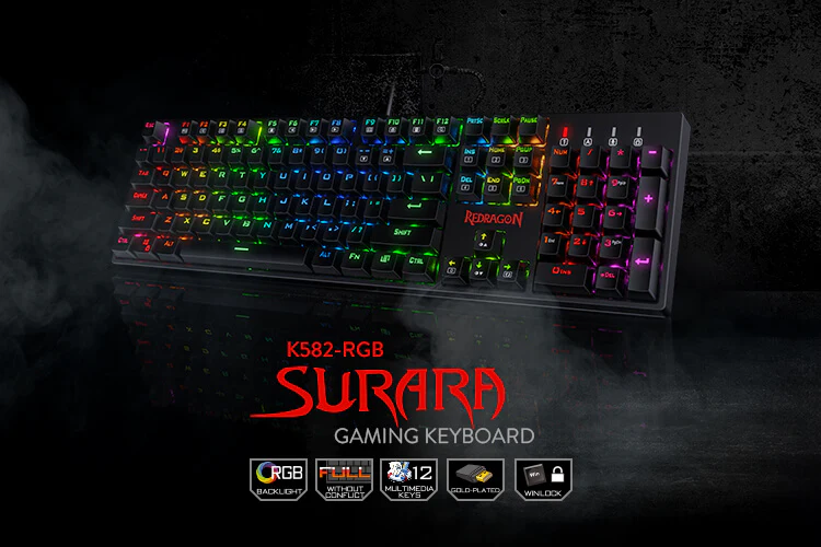 Redragon K582 SURARA RGB LED Backlit Mechanical Gaming Keyboard with104 Keys Tactile and Low - Noise Brown Switches